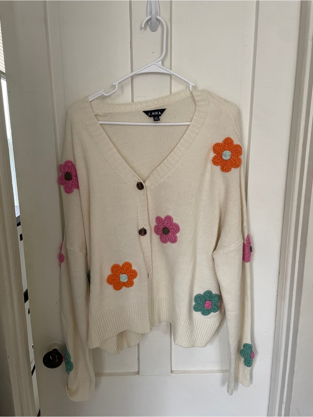 Cream Floral V-Neck Cardigan Sweater plus size 1X